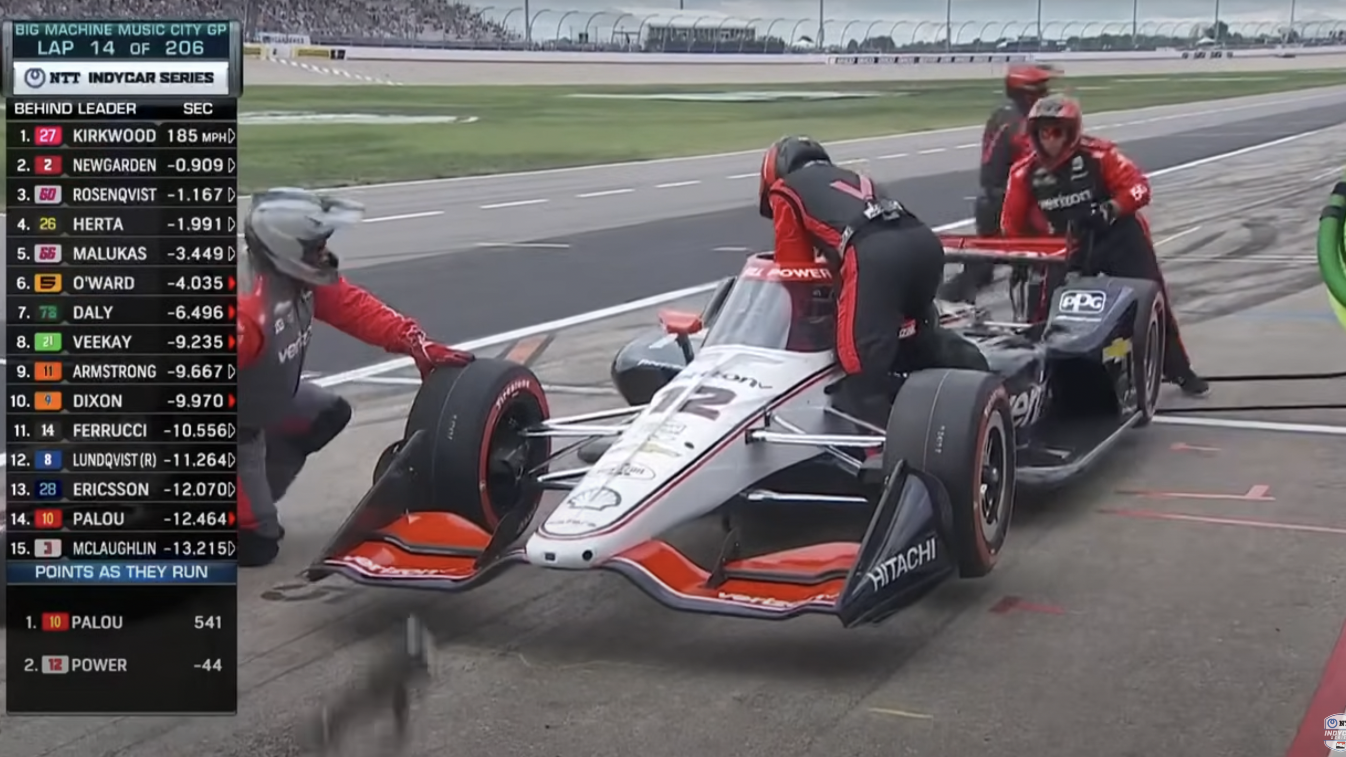 Will Power's pit crew rectifies his seat belt issue at Nashville